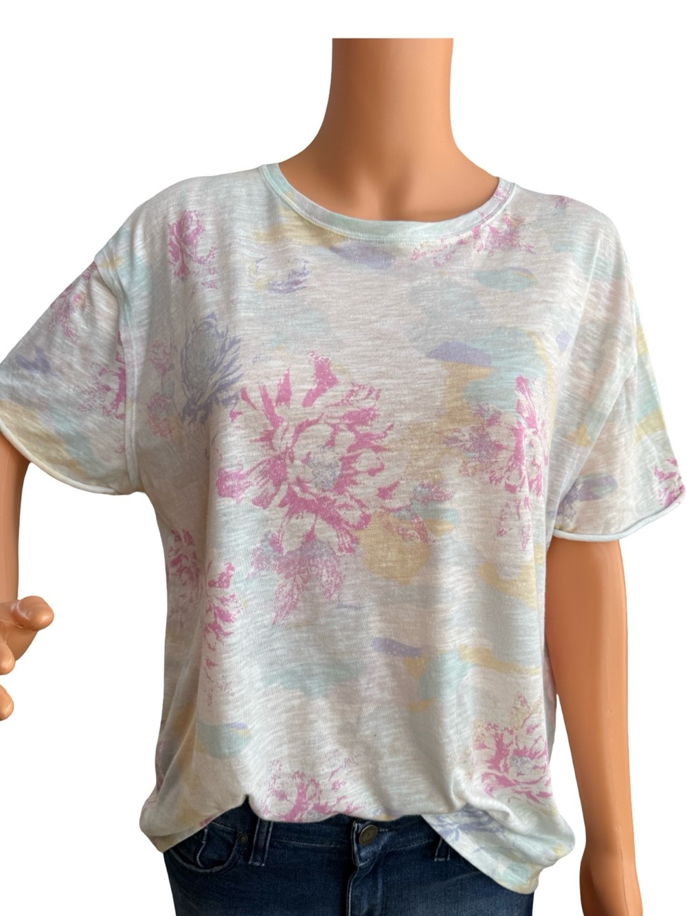We The Free Pastel Floral Short Sleeve Tee - Pink, Blue, Cream